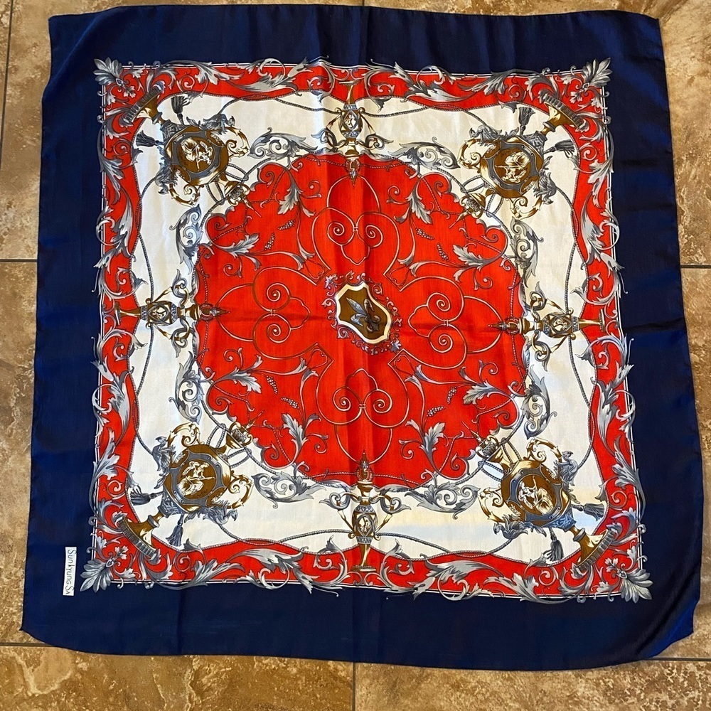 Vintage Sunkyung Sa Silk Scarf Classic Baroque Heraldic Square 34"